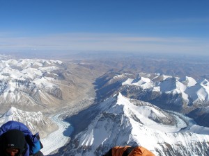 View from the summit of Mount Everest looking towards Tibet