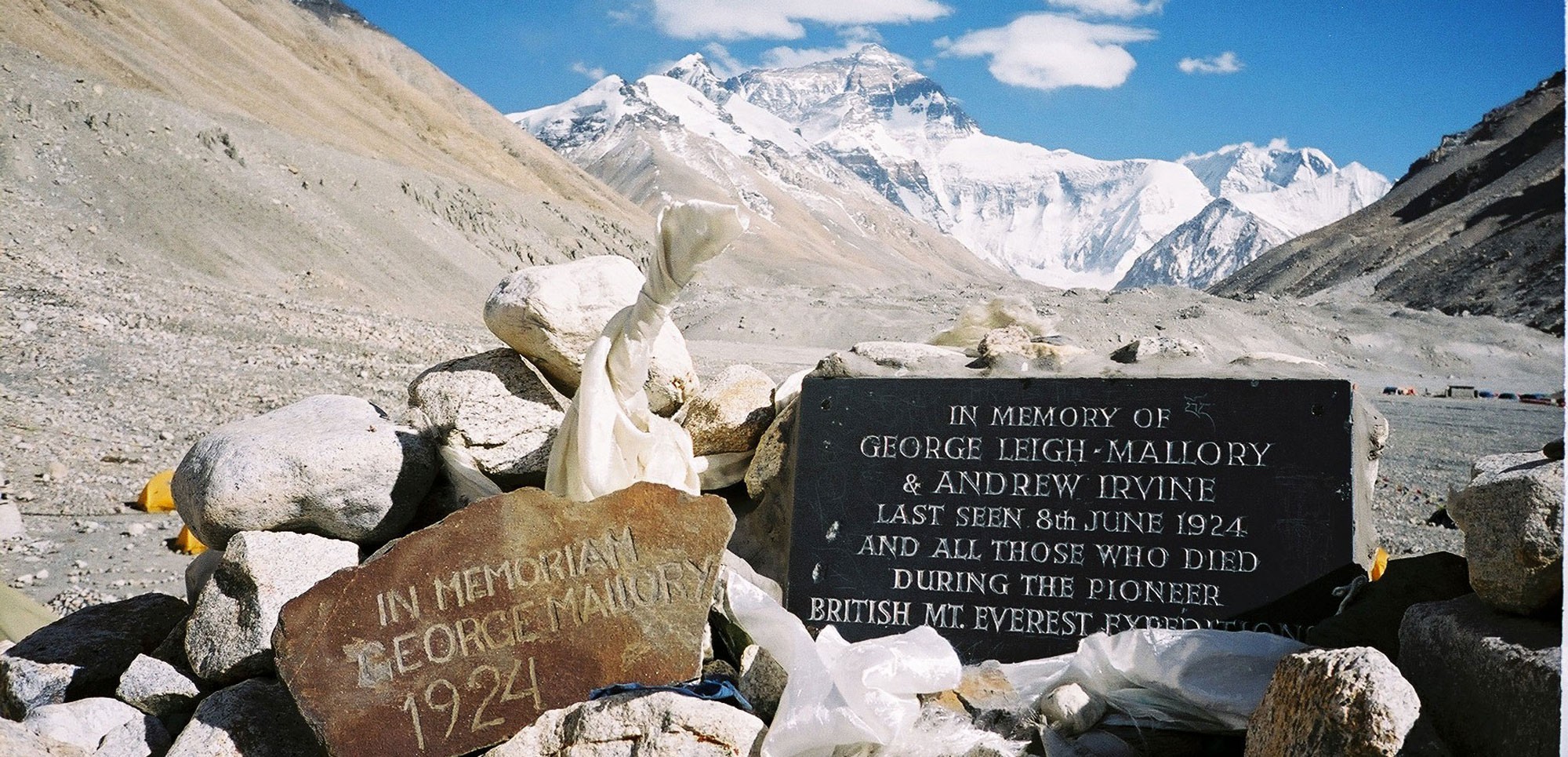Mallory and Irvine's memorial plaque at Everest Base Camp in Tibet