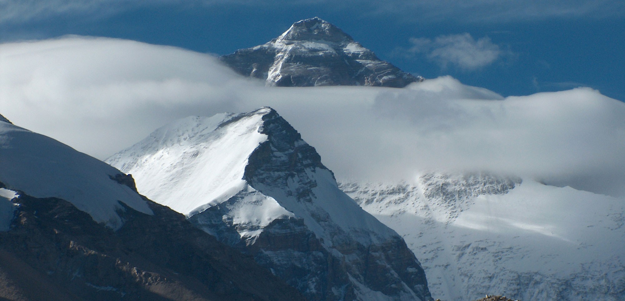 Mount Everest seen on the approach via jeep in Tibet