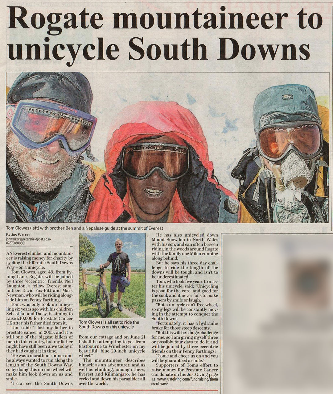 Petersfield Post - Rogate mountaineer to unicycle South Downs